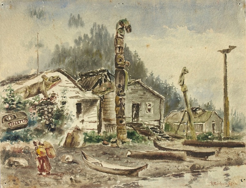 西奥多·J·理查森 (Theodore J. Richardson)-1884 年阿拉斯加兰格尔的景色水彩画作品