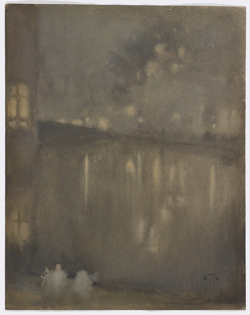 詹姆斯·麦克尼尔·惠斯勒(James McNeill Whistler)-灰色和金色-运河水彩画作品