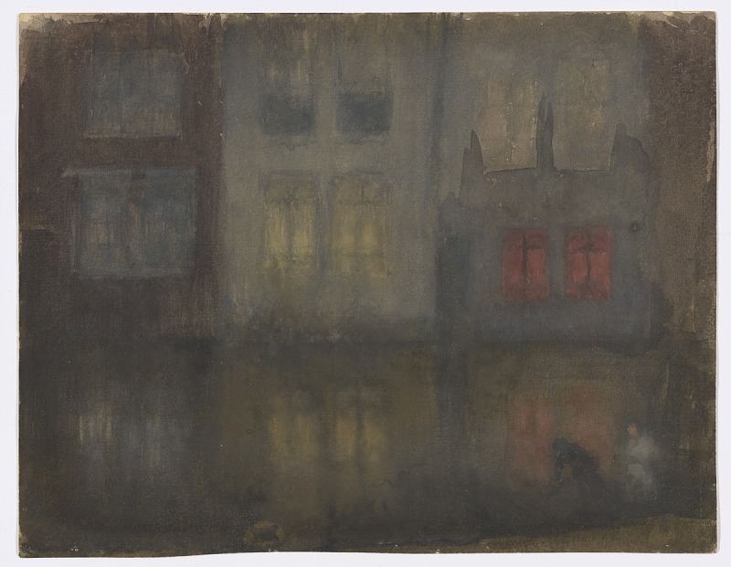 詹姆斯·麦克尼尔·惠斯勒(James McNeill Whistler)-黑红背运河水彩画作品