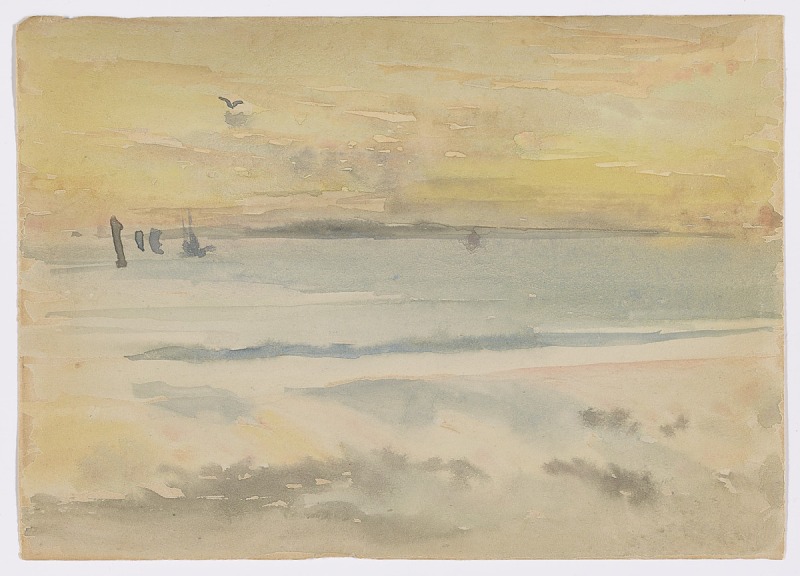 詹姆斯·麦克尼尔·惠斯勒(James McNeill Whistler)-圣艾夫斯:日落水彩画作品