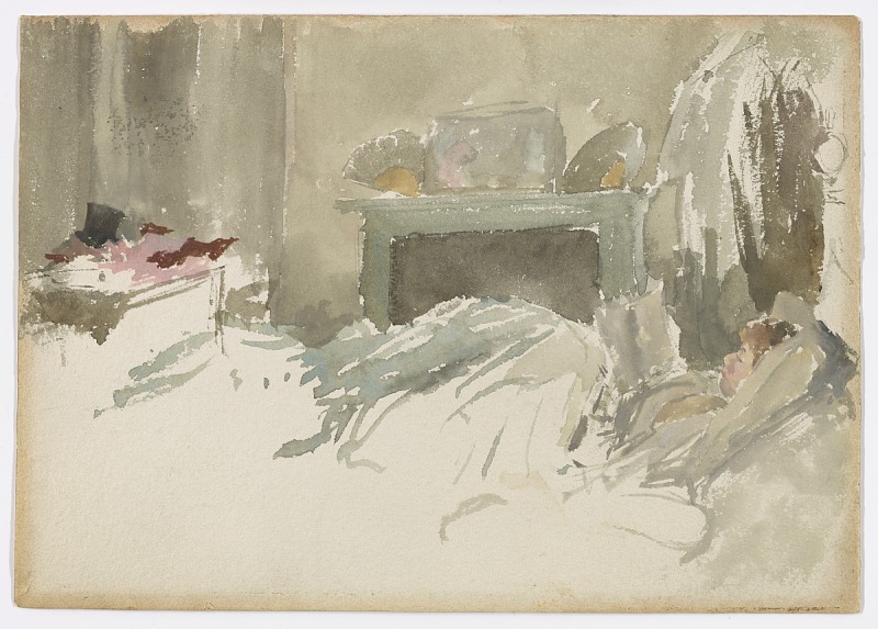 詹姆斯·麦克尼尔·惠斯勒(James McNeill Whistler)-在床上休息水彩画作品