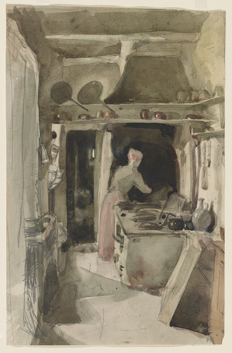 詹姆斯·麦克尼尔·惠斯勒(James McNeill Whistler)-厨房 2 水彩画作品