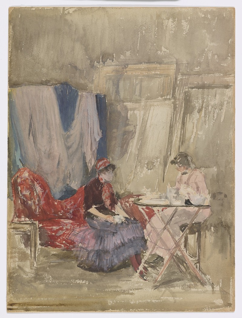 詹姆斯·麦克尼尔·惠斯勒(James McNeill Whistler)-粉红色和紫色的笔记水彩画作品