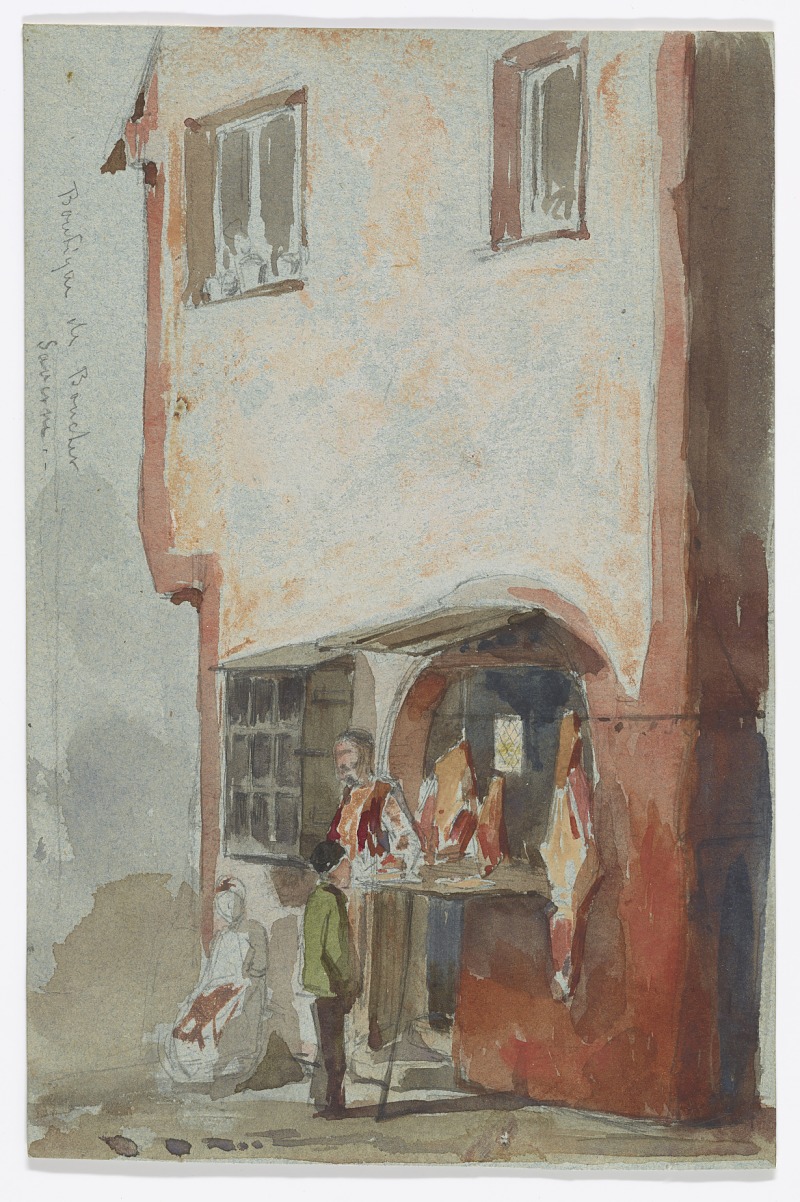 詹姆斯·麦克尼尔·惠斯勒(James McNeill Whistler)-Boutique de Boucher–Saverne水彩画作品