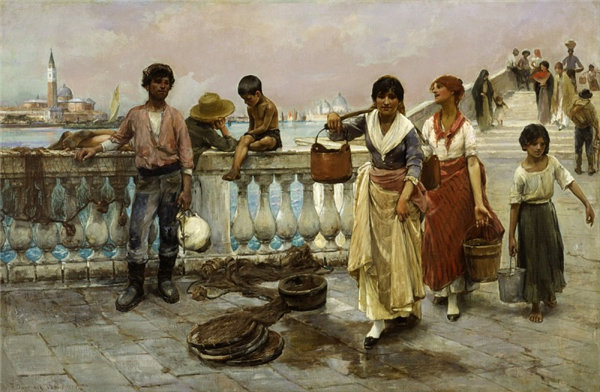 弗兰克·杜韦内克(Frank Duveneck)-运水船，威尼斯油画