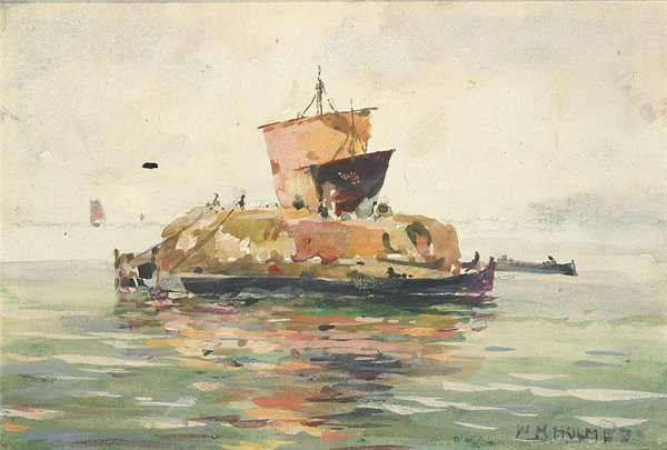 威廉·亨利·福尔摩斯（William Henry Holmes）-威尼斯货船 水彩