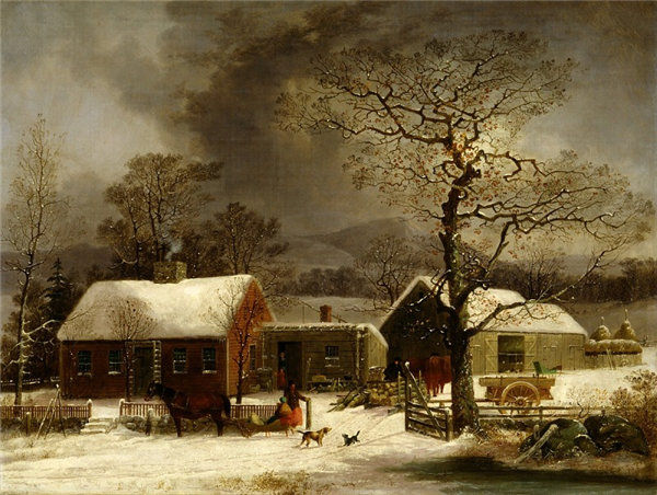 乔治·亨利·达里(George Henry Durrie)-康涅狄格州纽黑文的冬景油画