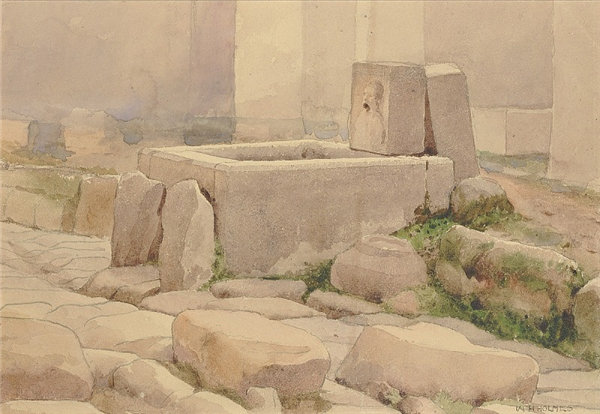 威廉·亨利·福尔摩斯(William Henry Holmes)-庞贝喷泉和马槽,1880 年 水彩