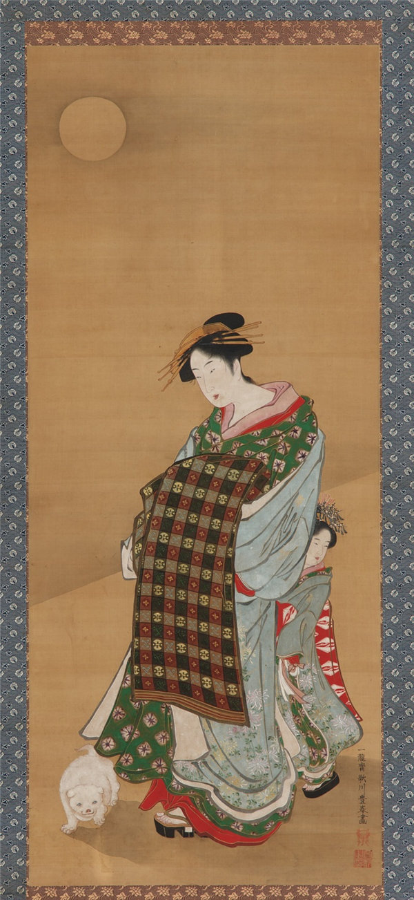 歌川丰春（1735-1814）-一个妓女和她的服务员 绘画作品