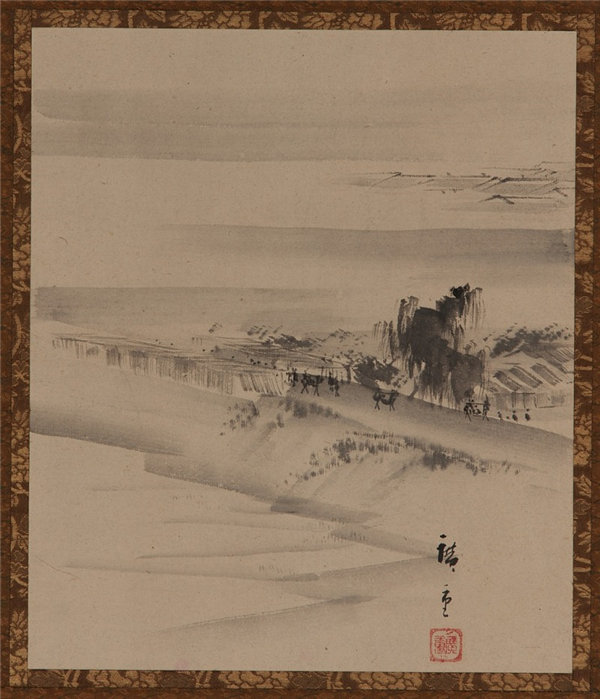 歌川広重二 (1826-1869)-景观：河流、城镇和薄雾