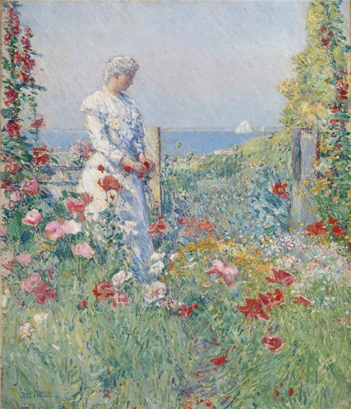 施尔德·哈森(Frederick Childe Hassam )-在花园里油画