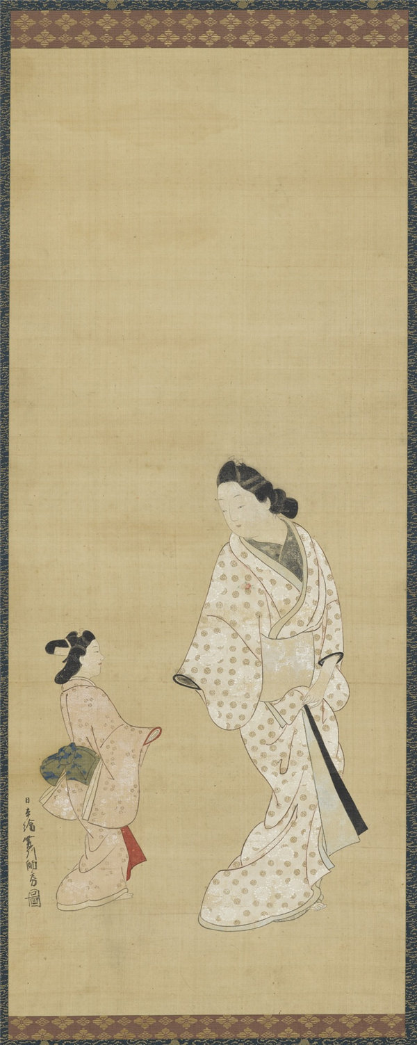 菱川师房 (1685-1703)-Yujo 和一个女孩绘画作品