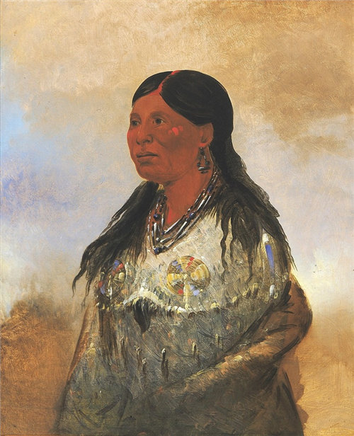 乔治·卡特林 (George Catlin)-Hón-je-a-pút-o,捕熊者的妻子油画