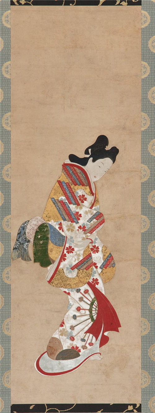 菱川师房 (1685-1703)-一个女人的站立图绘画作品
