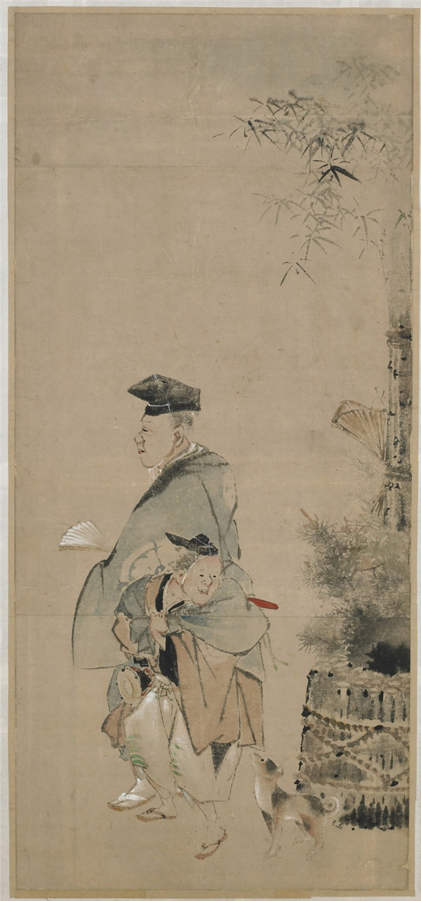 葛饰北斎（1760-1849）-两位艺人新年漫步 绘画作品
