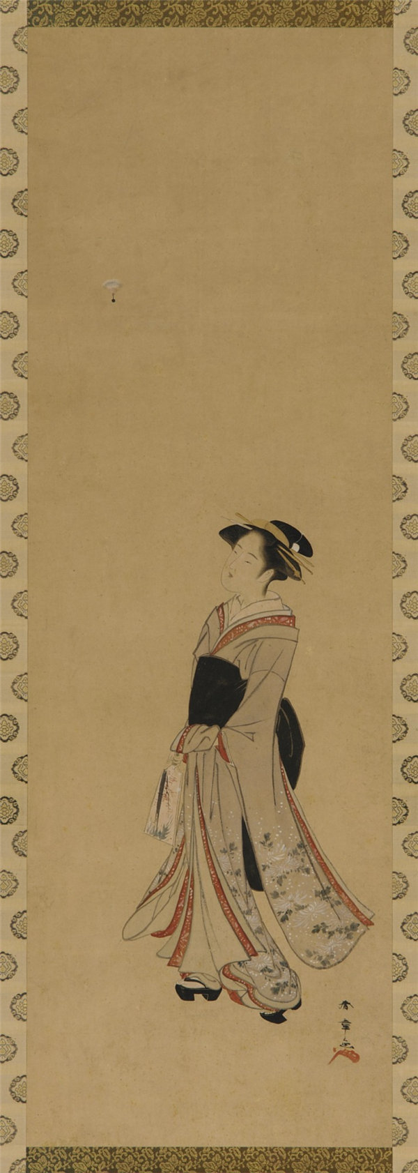 胜川春章 (1726-1792)-打羽毛球和毽子的女孩绘画