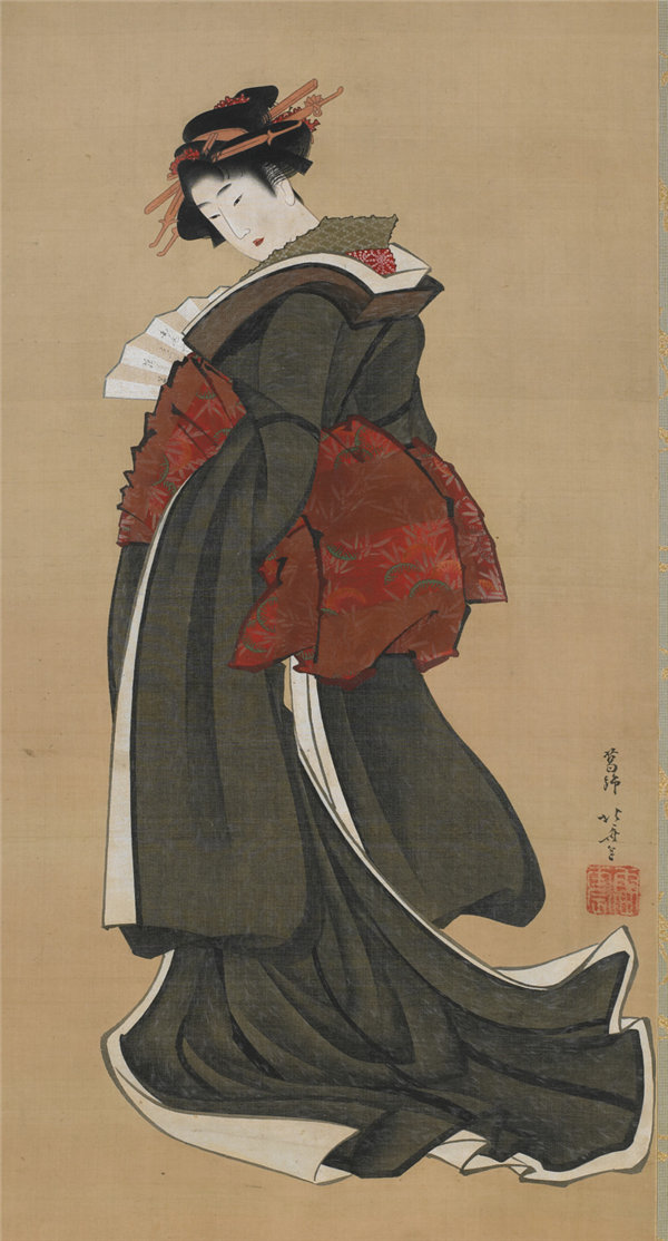 葛饰北斎（1760-1849）-拿着风扇的女人绘画作品