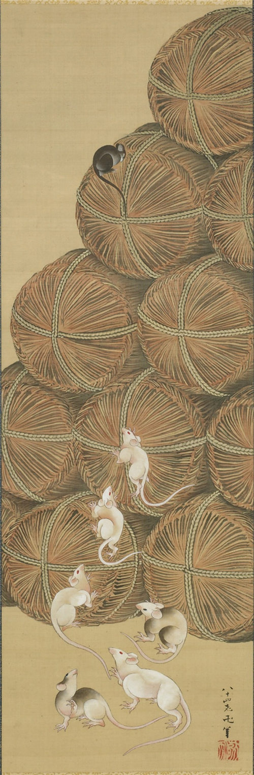 葛饰北斎（1760-1849）-老鼠和大米包 绘画作品