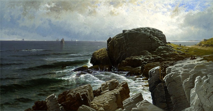 阿尔弗雷德·汤普森·布里彻 (Alfred Thompson Bricher)-城堡岩，马布尔黑德油画