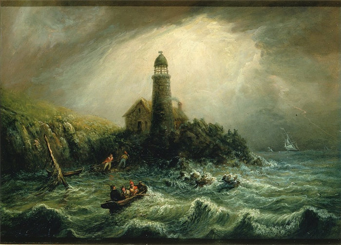 美国画家查尔斯·哈伯德（Charles Hubbard）-波格角灯塔海景油画