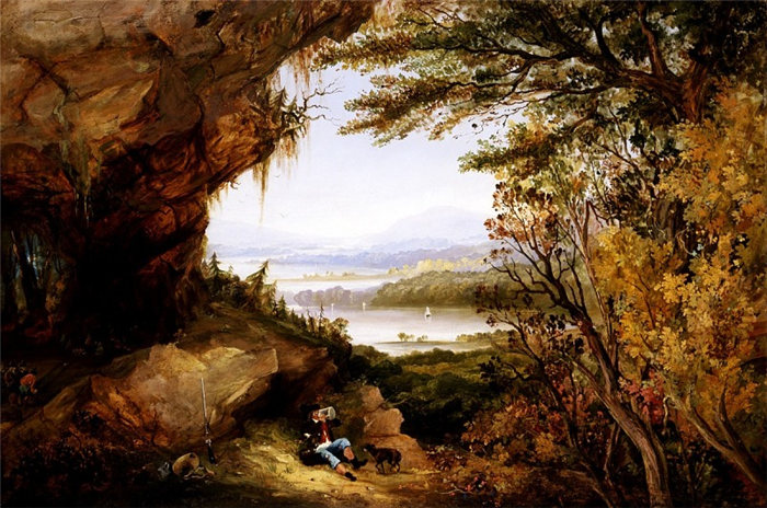 美国画家詹姆斯·汉密尔顿（James Hamilton）-哈德逊河上的场景油画