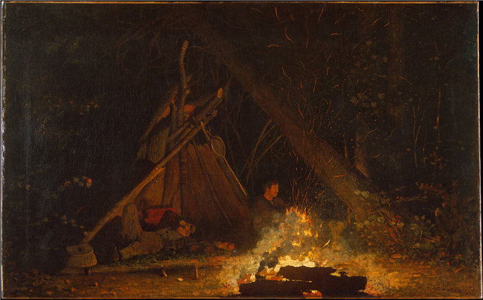 温斯洛·荷马（ Winslow Homer）-营火1880年水彩 高清作品