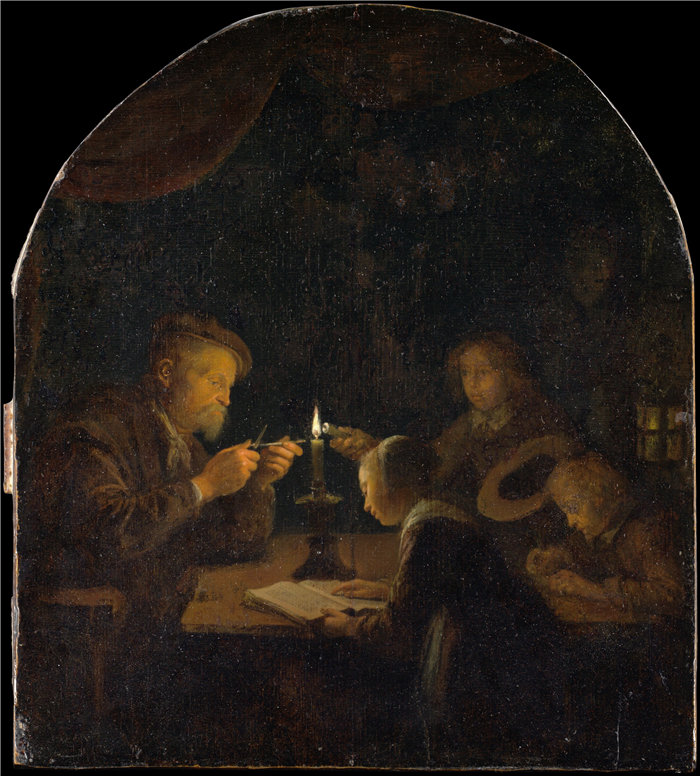 格里特·杜（Gerrit Dou,荷兰，1613-1675）-夜校油画