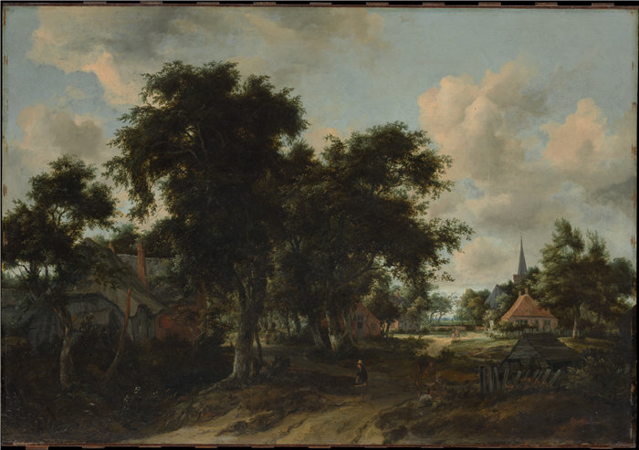 梅德特（Meindert Hobbema）-一个村庄的入口 荷兰油画