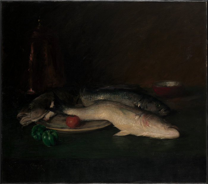威廉·梅里特·蔡斯（William Merritt Chase）-静物：鱼油画 美国