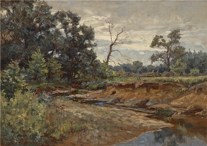 查尔斯·康纳(Charles Conner,美国,1857-1905 年)-印第安纳林地(在草地上)油画