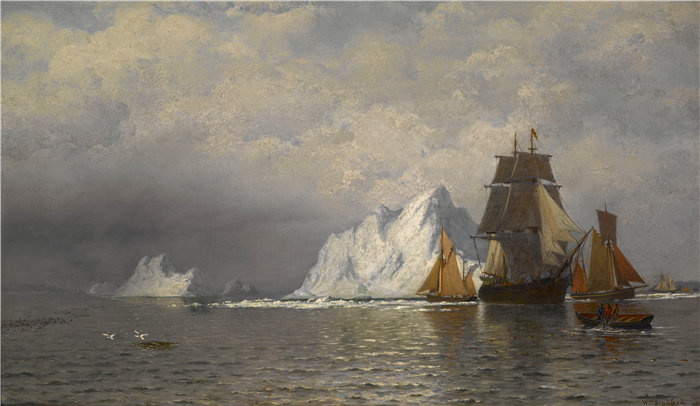 威廉·布拉德福德（William Bradford ，美国人，1823-1892 年）-拉布拉多海岸附近的捕鲸船和渔船油画