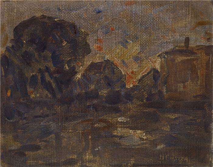 威廉·J·福赛思(William J. Forsyth,美国人,1854-1935 年)-风景素描:暮光之城油画