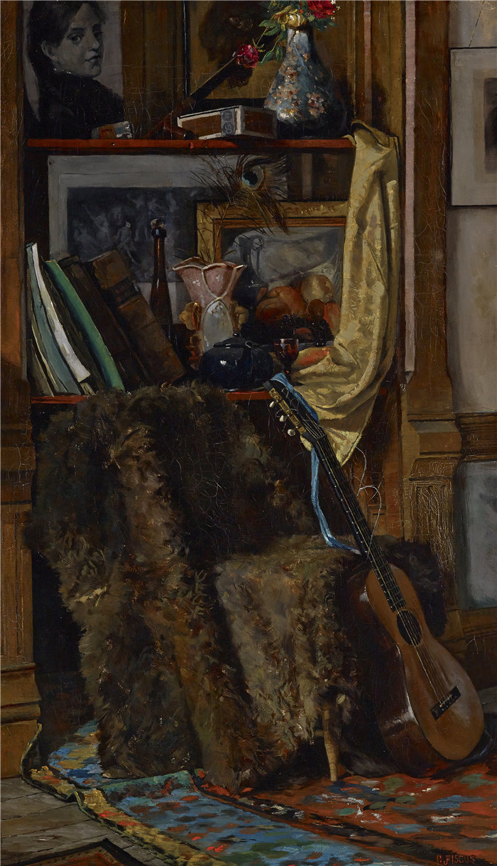 Charles J. Fiscus(美国人,1861-1884 年)-学士闺房(工作室一角)油画