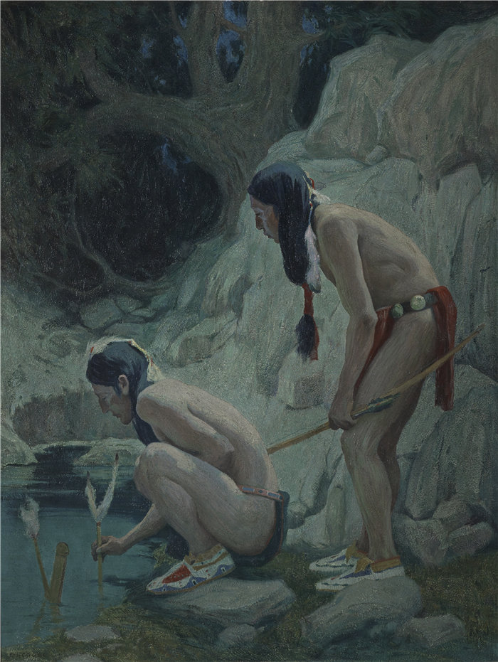 因格尔·欧文·库斯，Eanger Irving Couse（美国人，1866-1936 年）-圣水油画