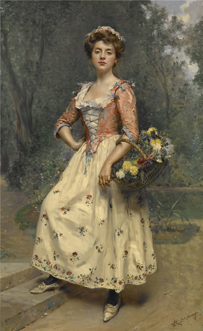 雷蒙多·德·马德拉索·加雷特，Raimundo de Madrazo y Garreta（西班牙，1841-1920）-春之美油画