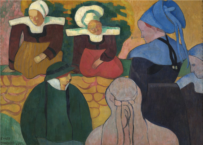 埃米尔·伯纳德（Emile Bernard，法国，1868-1941 年）-墙上的布列塔尼妇女油画