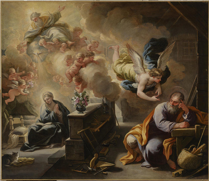 卢卡·吉奥达诺，Luca Giordano（意大利人，1632-1705 年）-圣约瑟夫之梦油画作品