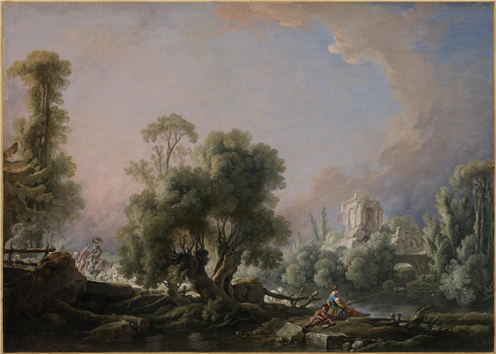 弗朗索瓦·布歇（François Boucher，法国，1703-1770）-田园风光与女人钓鱼