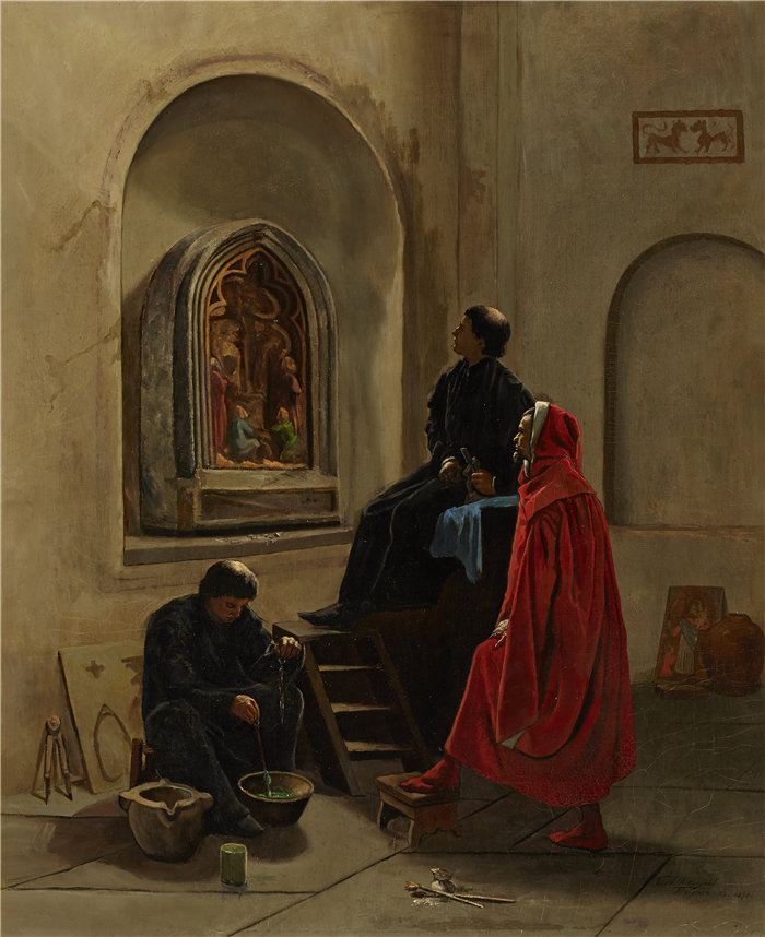 埃德温·豪兰·布拉什菲尔德(Edwin Howland Blashfield,美国,1848-1936 年)-艺术家画教堂