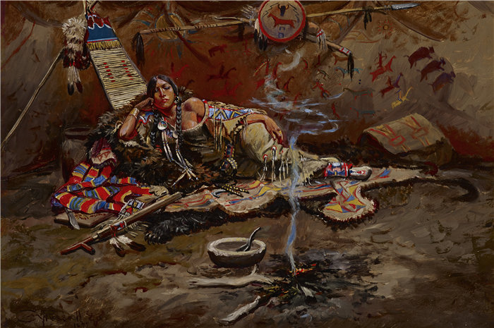 查尔斯·马里昂·罗素(Charles Marion Russell ,美国,1864-1926 年)-等待和疯狂油画