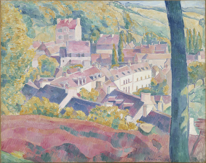 埃米尔·伯纳德（Emile Bernard ，法国，1868-1941 年）-从 Bois d'Amour 看到的 Pont-Aven油画