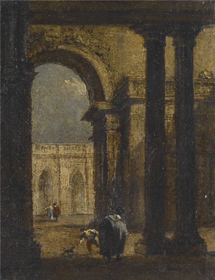 弗朗西斯科·瓜尔迪,Francesco Guardi,(意大利,1712-1793 年)-随想曲:宫殿庭院油画