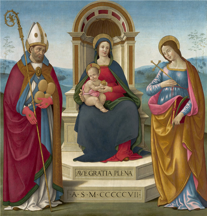巴斯蒂亚诺·迈纳尔迪(Bastiano Mainardi ,意大利人,1466-1513 年)-麦当娜和孩子油画