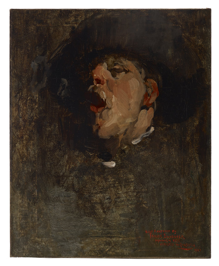 弗兰克·杜文内克(Frank Duveneck,美国人,1848-1919 年)-自画像