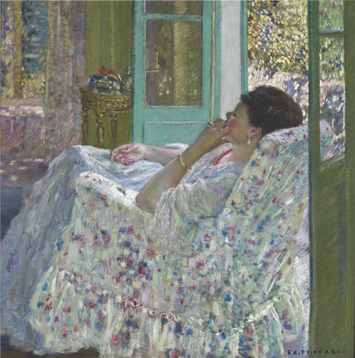 弗雷德里克·卡尔·弗里泽克(Frederick Carl Frieseke,美国,1874-1939 年)-下午 - 黄色房间油画