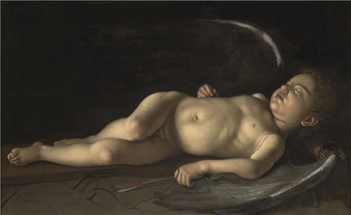米开朗基罗·梅里西·达·卡拉瓦乔（Caravaggio ，意大利，1573-1610 年）的追随者-睡觉的丘比特油画