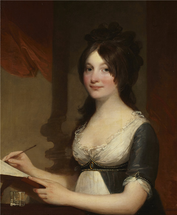 吉尔伯特·斯图尔特（Gilbert Stuart ，美国，1755-1828 年）-一个年轻女子的肖像油画