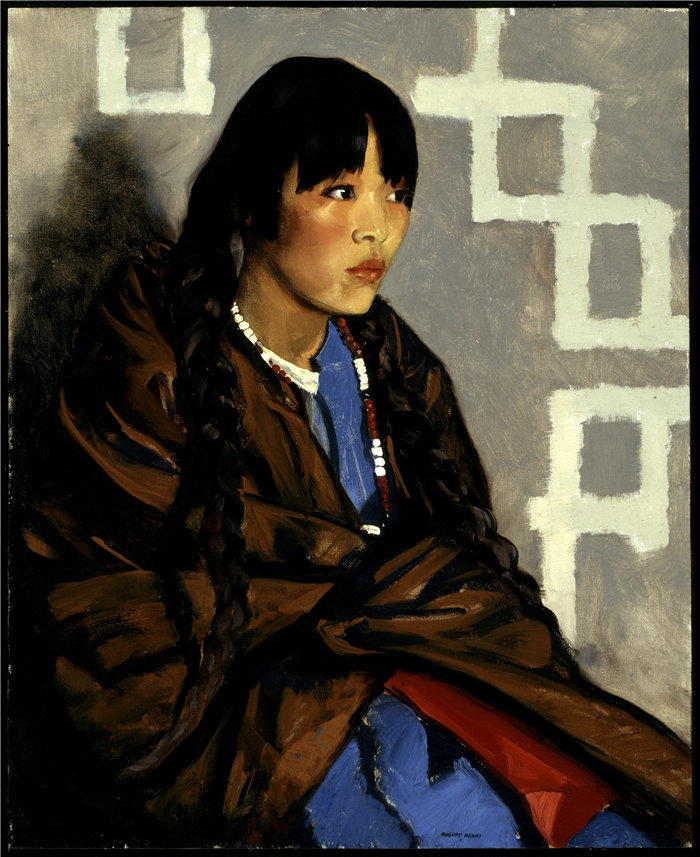 罗伯特·亨利(Robert Henri ,美国,1865-1929 年)-印度女孩 (Julianita)油画