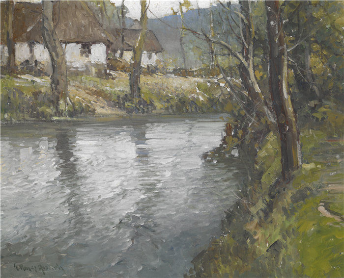 乔治·艾姆斯·奥尔德里奇(George Ames Aldrich,美国,1872-1941 年)-诺曼底的灰色日子油画