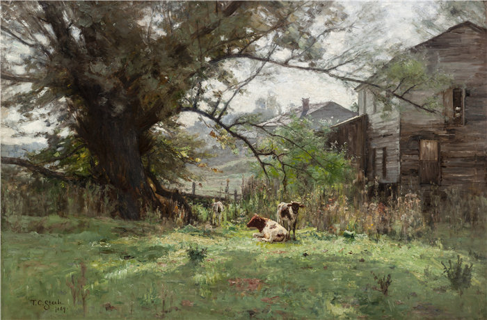 西奥多·克莱门特·斯蒂尔（Theodore Clement Steele ，美国，1847-1926 年）-早上——老斯科菲尔德磨坊油画